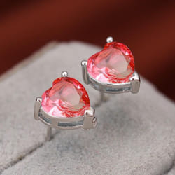 Cute Small Love Heart Cut Tourmaline Stud Earrings For Women Luxury Rose Gold Color Heart Earrings Wedding Party Jewelry - pink
