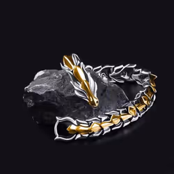Fashion Hip Hop Silver Dragon Head Dragon Lin Bracelet Retro Exaggerated Men's Dragon Bracelet Jewelry Men's Access ...