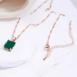 Dark Green Square Zircon Pendant Necklaces For Women Kinel Original Design Fine Jewelry