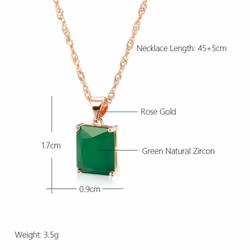 Dark Green Square Zircon Pendant Necklaces For Women Kinel Original Design Fine Jewelry