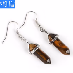 European And American Popular Classic Earrings Natural Crystal Semi Gem Pendant In Hexagonal Prism Bullet Head Earrings - tig ...