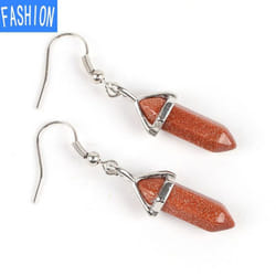 European And American Popular Classic Earrings Natural Crystal Semi Gem Pendant In Hexagonal Prism Bullet Head Earrings - brownsand
