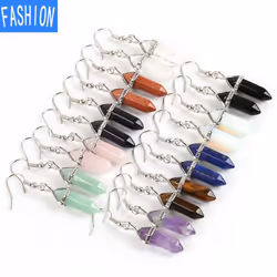 European And American Popular Classic Earrings Natural Crystal Semi Gem Pendant In Hexagonal Prism Bullet Head Earrings - brownsand