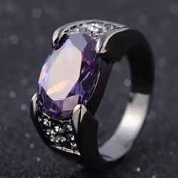 Fashion Black Gold Color Red/purple Stone Jewelry Ring - purple, 10