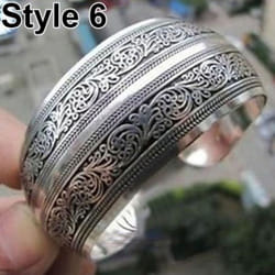 Women Vintage Ethnic Style Open Jewelry Tibetan Bangle Wide Cuff Bracelet - Style 6