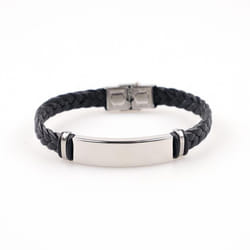 Stainless Steel & Braided Leather Men&apos;s Punk Bracelet - black