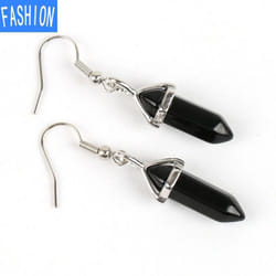 European And American Popular Classic Earrings Natural Crystal Semi Gem Pendant In Hexagonal Prism Bullet Head Earrings - blackonyx