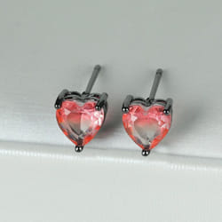 Cute Small Love Heart Cut Tourmaline Stud Earrings For Women Luxury Rose Gold Color Heart Earrings Wedding Party Jewelry - black,pink
