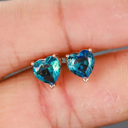 Cute Small Love Heart Cut Tourmaline Stud Earrings For Women Luxury Rose Gold Color Heart Earrings Wedding Party Jewelry - rose gold,aqua blue