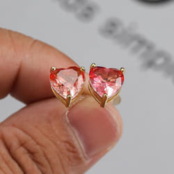 Cute Small Love Heart Cut Tourmaline Stud Earrings For Women Luxury Rose Gold Color Heart Earrings Wedding Party Jewelry - gold,pink