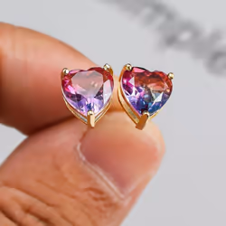 Cute Small Love Heart Cut Tourmaline Stud Earrings For Women Luxury Rose Gold Color Heart Earrings Wedding Party Jewelry - gold,pink