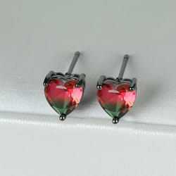 Cute Small Love Heart Cut Tourmaline Stud Earrings For Women Luxury Rose Gold Color Heart Earrings Wedding Party Jewelry - black,red