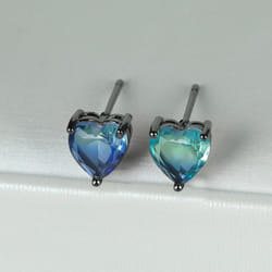 Cute Small Love Heart Cut Tourmaline Stud Earrings For Women Luxury Rose Gold Color Heart Earrings Wedding Party Jewelry - black,aqua blue