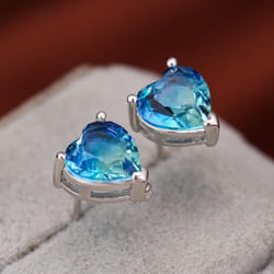 Cute Small Love Heart Cut Tourmaline Stud Earrings For Women Luxury Rose Gold Color Heart Earrings Wedding Party Jewelry - silver,aqua blue