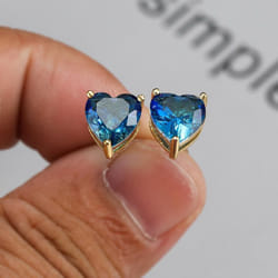 Cute Small Love Heart Cut Tourmaline Stud Earrings For Women Luxury Rose Gold Color Heart Earrings Wedding Party Jewelry - gold,aqua blue