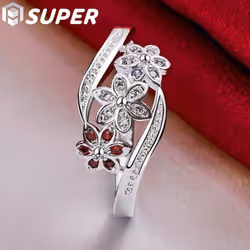 925 Sterling Silver Flower Colorful Aaa Zircon Ring Jewelry