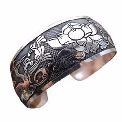 Women Vintage Ethnic Style Open Jewelry Tibetan Bangle Wide Cuff Bracelet - One Size