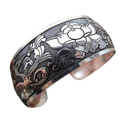 Women Vintage Ethnic Style Open Jewelry Tibetan Bangle Wide Cuff Bracelet - One Size