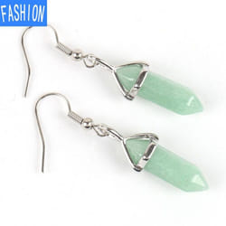 European And American Popular Classic Earrings Natural Crystal Semi Gem Pendant In Hexagonal Prism Bullet Head Earrings - greenaventurine