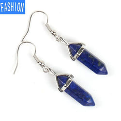 European And American Popular Classic Earrings Natural Crystal Semi Gem Pendant In Hexagonal Prism Bullet Head Earrings - lapislazuli
