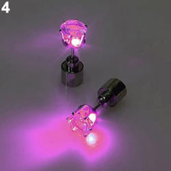 Fashion Women Led Light Up Rhinestone Ear Stud Earring Party Dance Xmas Jewelry - pink
