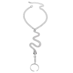 Gothic Exaggerated Snake Shaped Finger Bracelet Women&apos;s Fashion Personality Punk Style Ring Bracelet Jewelry Gift - Silver