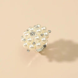 Fashion Finger Ring Opening Adjustable Simulation Pearl Ring Jewelry Gift - Silver