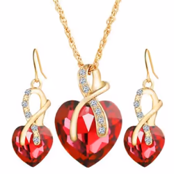 1 Set Women Necklace Set Exquisite Decoration Women Popular Lightweight Sparkling Choker Necklace Earrings For Prom - red