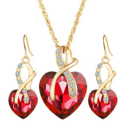 1 Set Women Necklace Set Exquisite Decoration Women Popular Lightweight Sparkling Choker Necklace Earrings For Prom - red