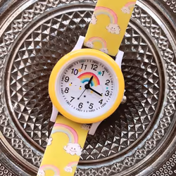 New Rainbow Cloud Printed Silicone Band Children Watch Girl Cute Cartoon Quartz Watches Boys Girl Watch - yellow