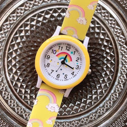 New Rainbow Cloud Printed Silicone Band Children Watch Girl Cute Cartoon Quartz Watches Boys Girl Watch - yellow