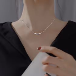 Anenjery Small Eggplant Bend Tube Snake Chain Necklace For Women Clavicle Chain Charm Necklace S-n637 - silver