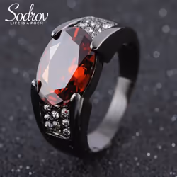 Fashion Black Gold Color Red/purple Stone Jewelry Ring - red, 10