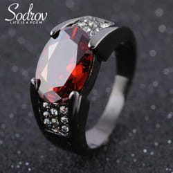 Fashion Black Gold Color Red/purple Stone Jewelry Ring - red, 10
