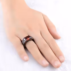 Fashion Black Gold Color Red/purple Stone Jewelry Ring - red, 10
