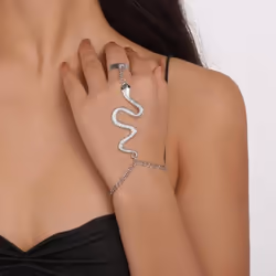 Gothic Exaggerated Snake Shaped Finger Bracelet Women&apos;s Fashion Personality Punk Style Ring Bracelet Jewelry Gift - Gold