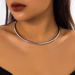 Metal Round Torques Choker Necklace For Women Simple Gold Color Collar Necklace Party Jewelry Gift - silver