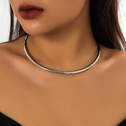 Metal Round Torques Choker Necklace For Women Simple Gold Color Collar Necklace Party Jewelry Gift - silver