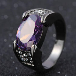 Fashion Black Gold Color Red/purple Stone Jewelry Ring - purple, 9