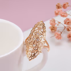 Kinel Vintage Openwork Big Size Ring With Rose Gold - rose gold, 6