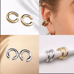 Unique Fake Piercing Metal Ear Clips Asymmetry Round Cartilage Ear Clip For Women Girl Fashion Ear Cuff Jewelry Gift - Gold