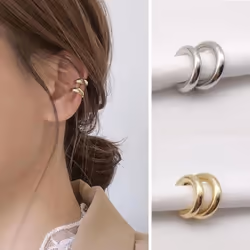 Unique Fake Piercing Metal Ear Clips Asymmetry Round Cartilage Ear Clip For Women Girl Fashion Ear Cuff Jewelry Gift - Gold