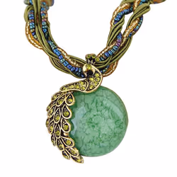 Peacock Necklace Gift Zricon Opal Bohemian Inlaid Pendant - green
