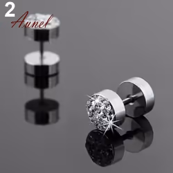Fantastic Barbell Punk Stainless Steel Men Ear Stud Earrings Jewelry 2 Pcs - silver