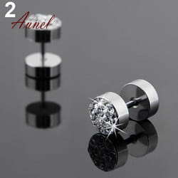 Fantastic Barbell Punk Stainless Steel Men Ear Stud Earrings Jewelry 2 Pcs - silver