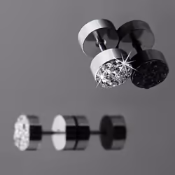 Fantastic Barbell Punk Stainless Steel Men Ear Stud Earrings Jewelry 2 Pcs - silver