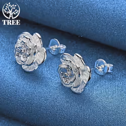 925 Silver Rose Flowers Stud Earrings Jewelry