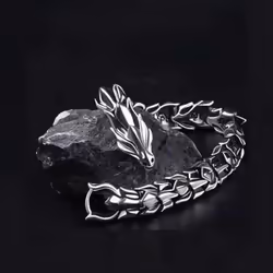 Fashion Hip Hop Silver Dragon Head Dragon Lin Bracelet Retro Exaggerated Men's Dragon Bracelet Jewelry Men's Access ...