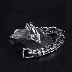 Fashion Hip Hop Silver Dragon Head Dragon Lin Bracelet Retro Exaggerated Men&apos;s Dragon Bracelet Jewelry Men&apos;s Accessories Gift - silver, 21cm