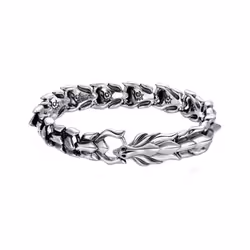 Fashion Hip Hop Silver Dragon Head Dragon Lin Bracelet Retro Exaggerated Men&apos;s Dragon Bracelet Jewelry Men&apos;s Accessories Gift - silver, 21cm